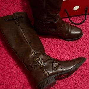 G by Guess Tall Brown Riding Boots with Buckle & Zip